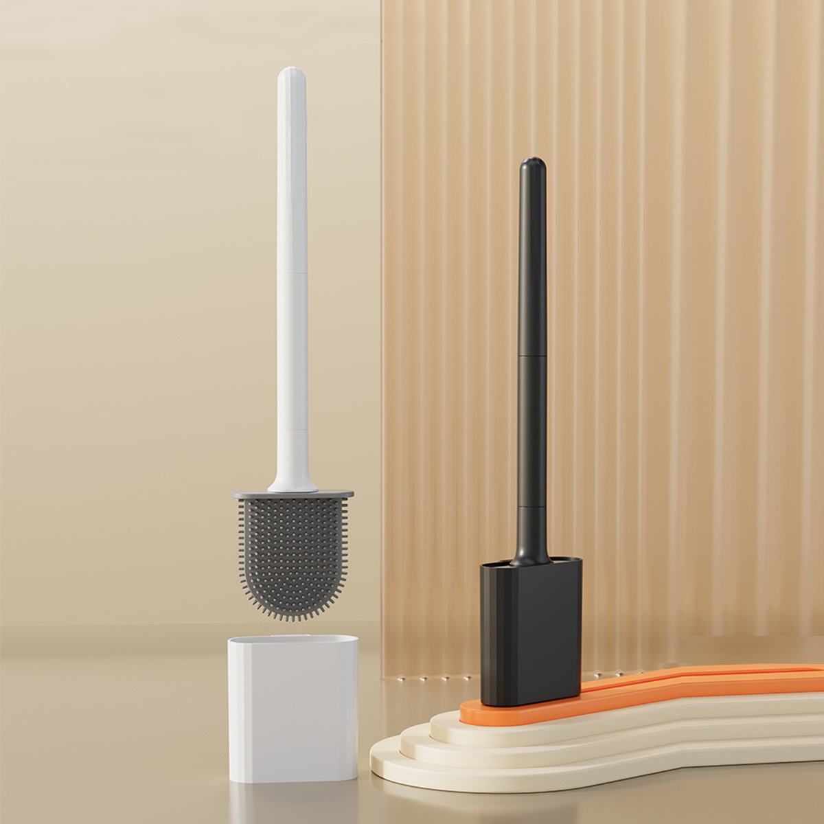 Toilet Brush Holder - 1 mini Silicone Toilet Brush Set,