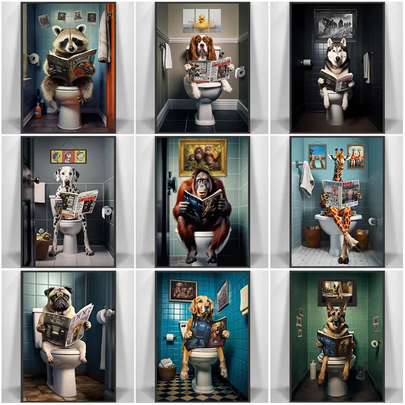 Home Bathroom Pic - Funny Animal Wall Art Poster Prints