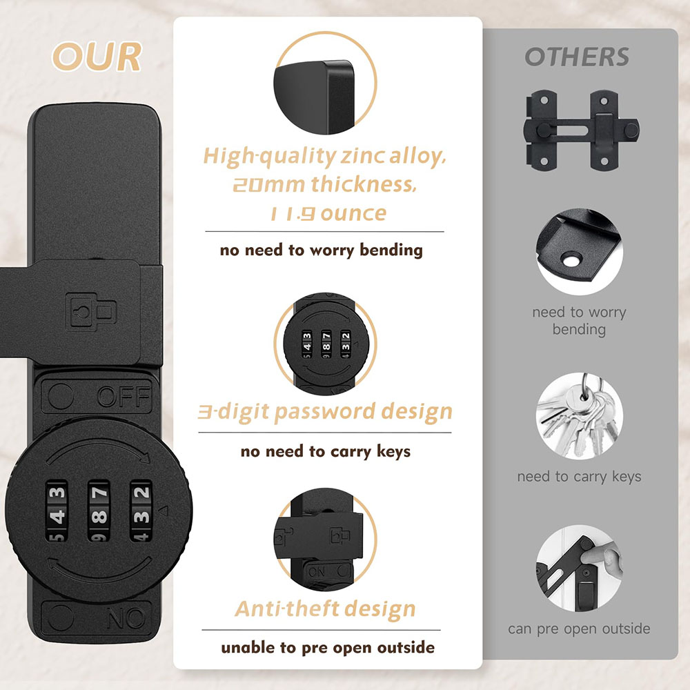 Security Barn Door Lock 3-Digi - Home Bathroom Lock 评论和价格